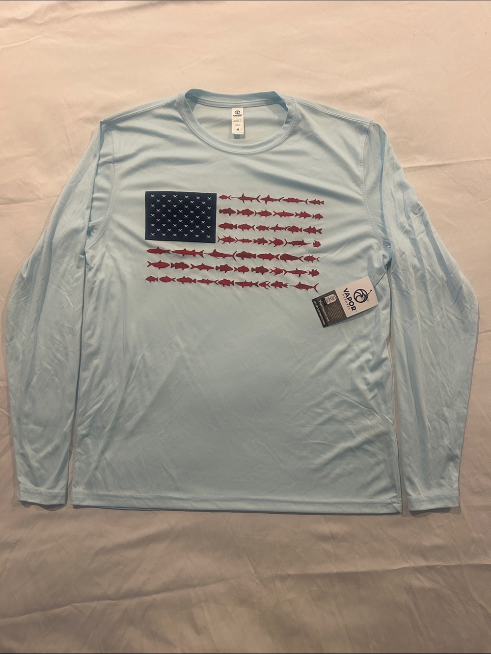 Vapor Performance Long-Sleeve Shirt - Light Blue with Flag Fish Graphic